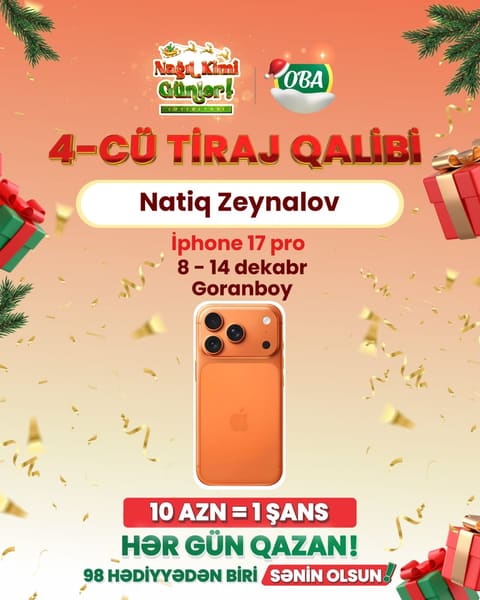 Goranboy sakini “OBA”dan 13 AZN-lik bazarlıq etdi, İPhone 17 pro qazandı 