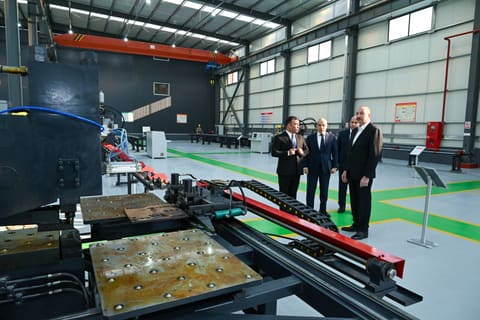 İlham Əliyev Ağdamda metal elektrik dirəklərinin istehsalı müəssisəsinin açılışında iştirak edib