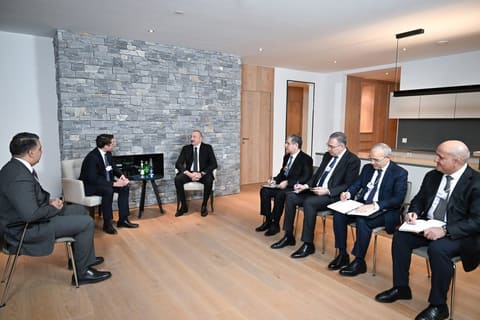 İlham Əliyev Davosda “Brookfield Asset Management” şirkətinin prezidenti ilə görüşüb