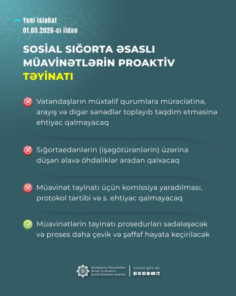 Sosial sığorta əsaslı müavinətlər sahəsində yeni islahatın üstünlükləri açıqlanıb