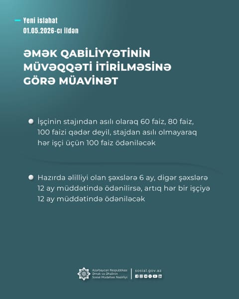 Sosial sığorta əsaslı müavinətlər sahəsində yeni islahatın üstünlükləri açıqlanıb