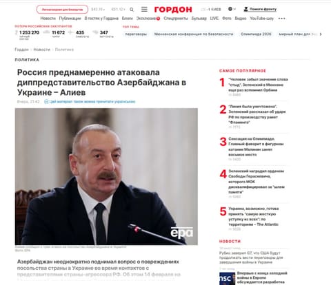 Ukrayna mediası Prezident İlham Əliyevin Münxen Təhlükəsizlik Konfransında iştirakına geniş yer ayırıb