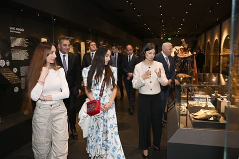 Leyla Əliyeva və Arzu Əliyeva Şəkidə tarixi-memarlıq abidələrinin bərpadan sonra açılışında iştirak ediblər