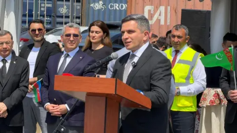 Bakı Limanında Türkmənistanda inşa olunan “Gadamly” quru yük gəmisinin qarşılanma mərasimi keçirilib