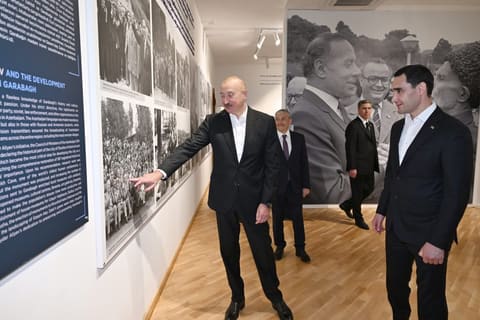 Azərbaycan və Türkmənistan prezidentləri Şuşada "Heydər Əliyev və Qarabağ" sərgisi ilə tanış olublar
