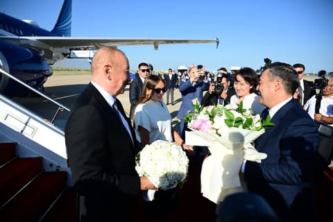 President Ilham Aliyev arrives in Kyrgyzstan for state visit