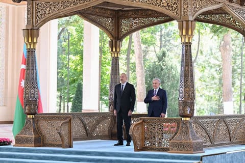 Official welcome ceremony held for President Ilham Aliyev in Tashkent - VIDEO