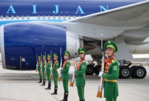 Ilham Aliyev arrives in Turkmenistan for working visit