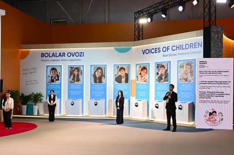 Leyla Əliyeva Səmərqənddə “Uşağın gözü ilə dünya” sərgisi və İmam əl-Buxari memorial kompleksi ilə tanış olub