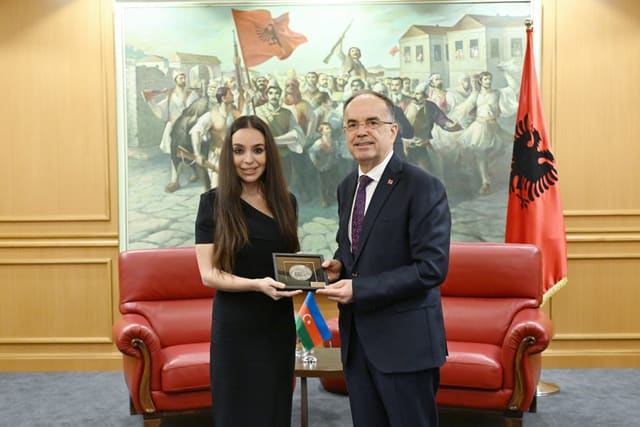 Leyla Əliyeva Tiranada Albaniya Prezidenti Bayram Beqay ilə görüşüb