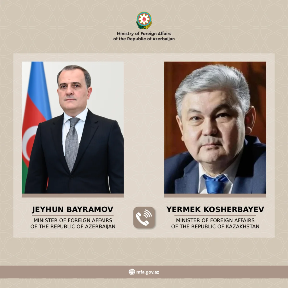 Ceyhun Bayramov və Yermek Koşerbayev arasında telefon danışığı olub