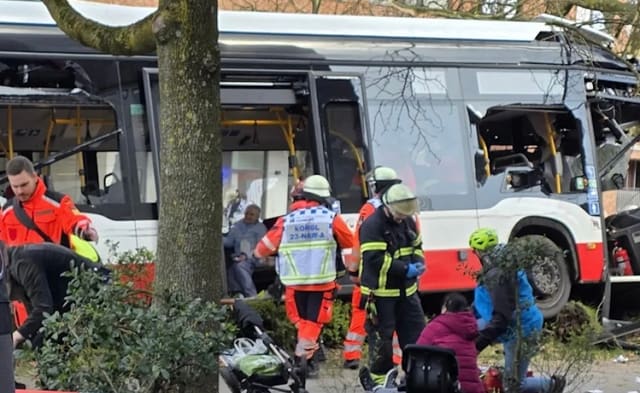 Hamburqda avtobus ağaca çırpılıb