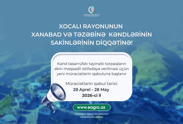 Xanabad və Təzəbinə kəndlərində torpaqların əkin məqsədli istifadəyə verilməsi üçün müraciətlərin qəbuluna başlanır