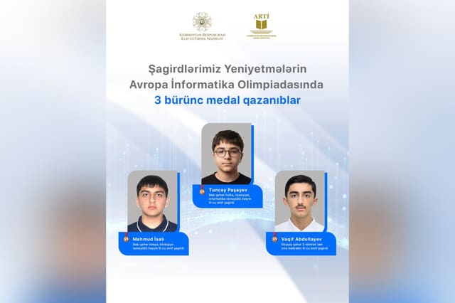 Məktəblilərimiz yeniyetmələrin Avropa İnformatika Olimpiadasında 3 bürünc medal qazanıblar