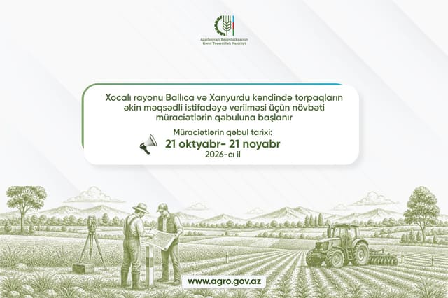 Ballıca və Xanyurdu kəndində torpaqların əkin məqsədli istifadəyə verilməsi üçün müraciətlərin qəbuluna başlanır