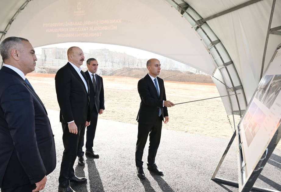 İlham Əliyev Xankəndidə Qarabağ Universitetinin Mühəndislik fakültəsinin binasının təməlini qoyub