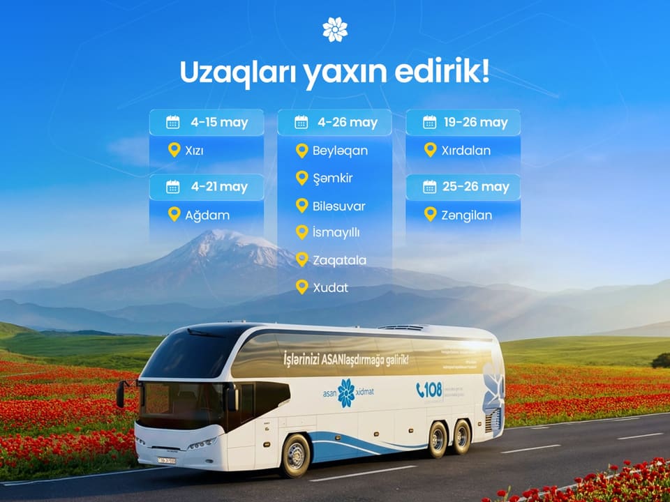 Mayda Səyyar ASAN xidmətin fəaliyyət göstərəcəyi ünvanlar məlum olub
