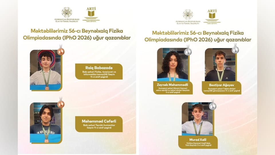 Azərbaycan məktəbliləri Beynəlxalq Fizika Olimpiadasında son 20 ilin ən yüksək nəticəsini əldə ediblər