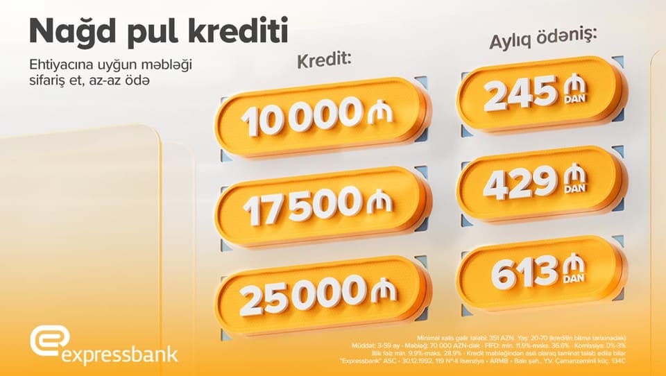 Böyük planların üçün rahat kredit təklifi - Expressbankda
