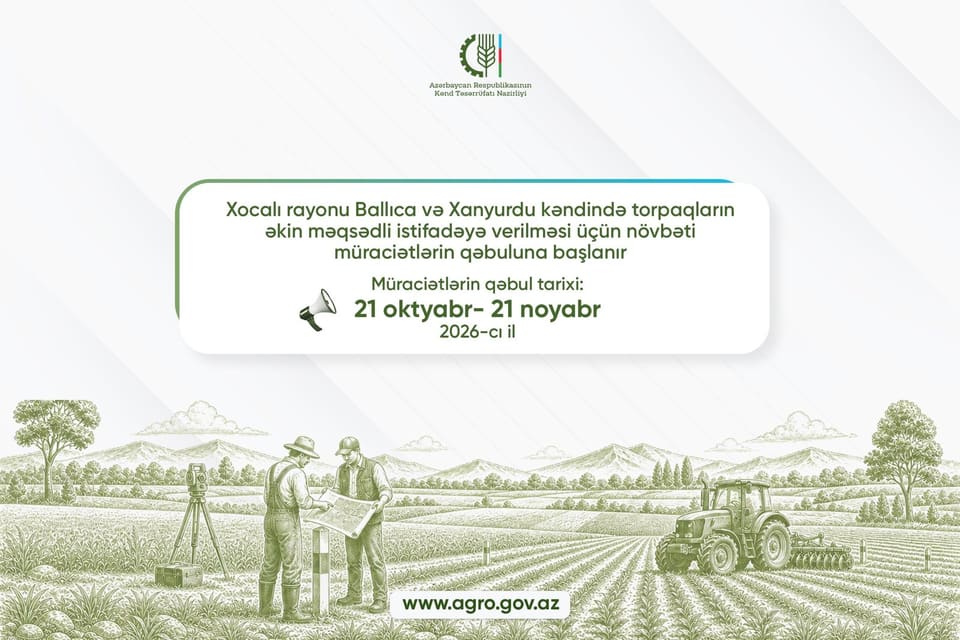 Ballıca və Xanyurdu kəndində torpaqların əkin məqsədli istifadəyə verilməsi üçün müraciətlərin qəbuluna başlanır