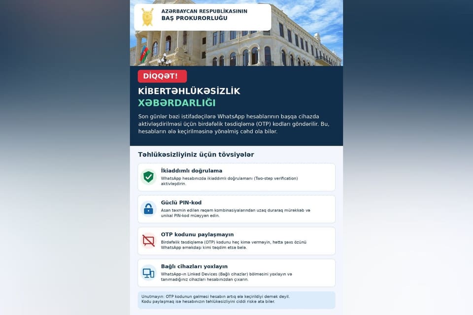 Baş Prokurorluq WhatsApp istifadəçilərinə xəbərdarlıq edib