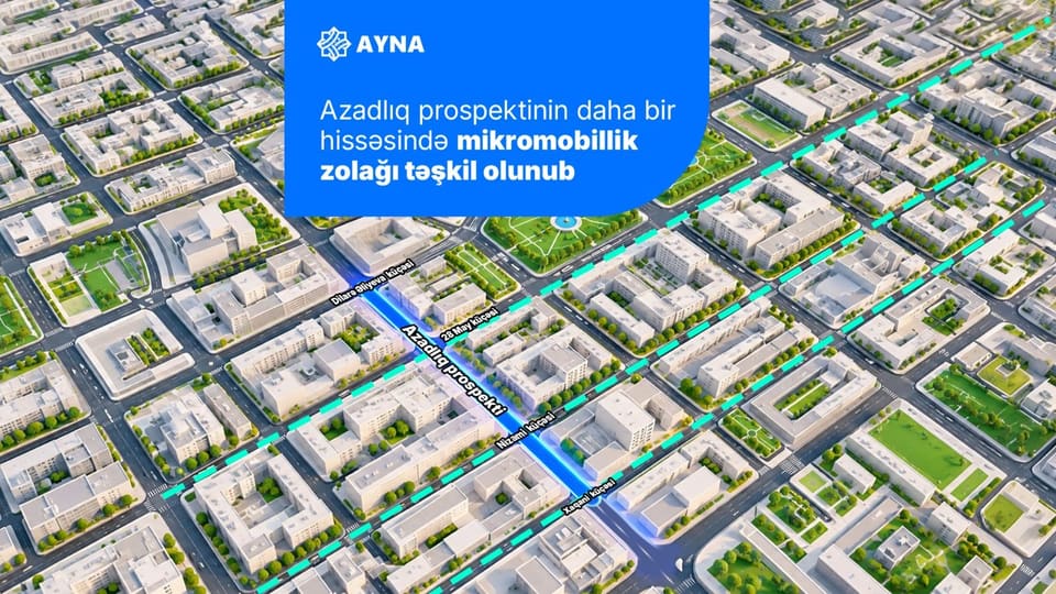 Azadlıq prospektinin daha bir hissəsində mikromobillik zolağı təşkil olunub