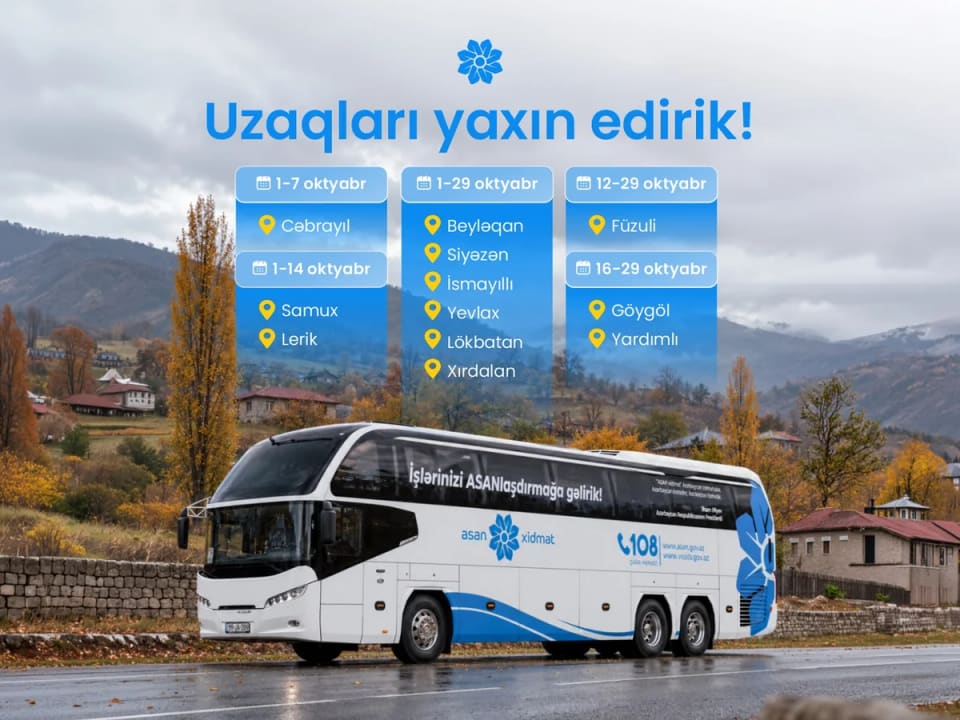 Səyyar ASAN xidmətin fəaliyyət göstərəcəyi ünvanlar açıqlanıb