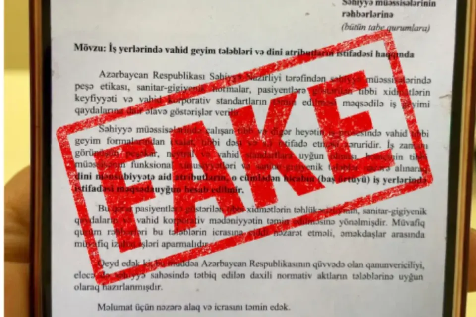 Tibb müəssisələrində hicab məhdudiyyəti ilə bağlı yayılan sənəd saxtadır - birgə açıqlama
