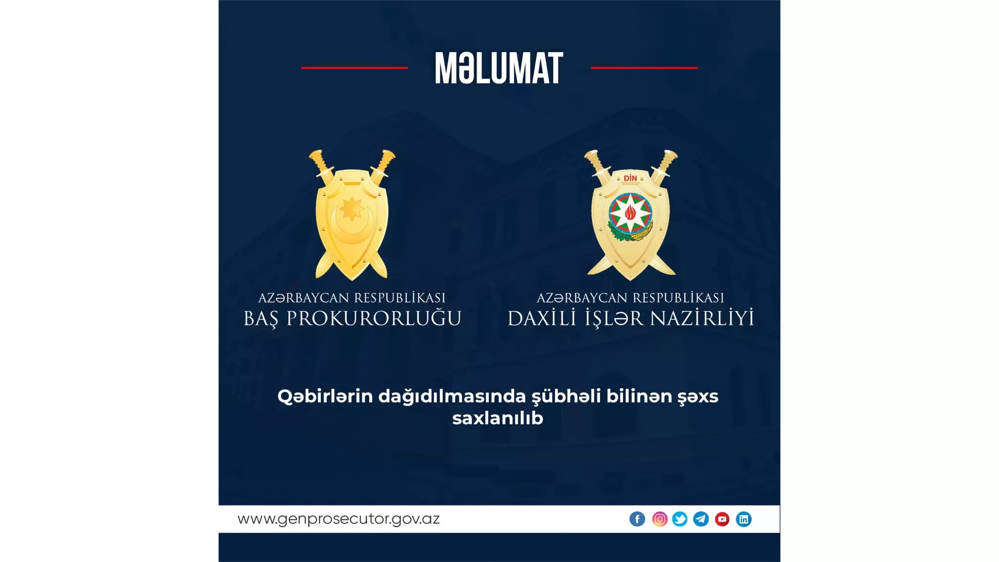 Qəbirlərin dağıdılmasında şübhəli bilinən şəxs saxlanılıb