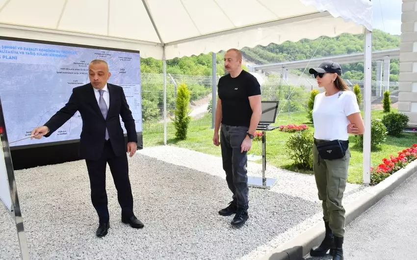 Prezident və xanımı Daşaltı kəndində Zarıslıçay nasos stansiyasının açılışında iştirak ediblər