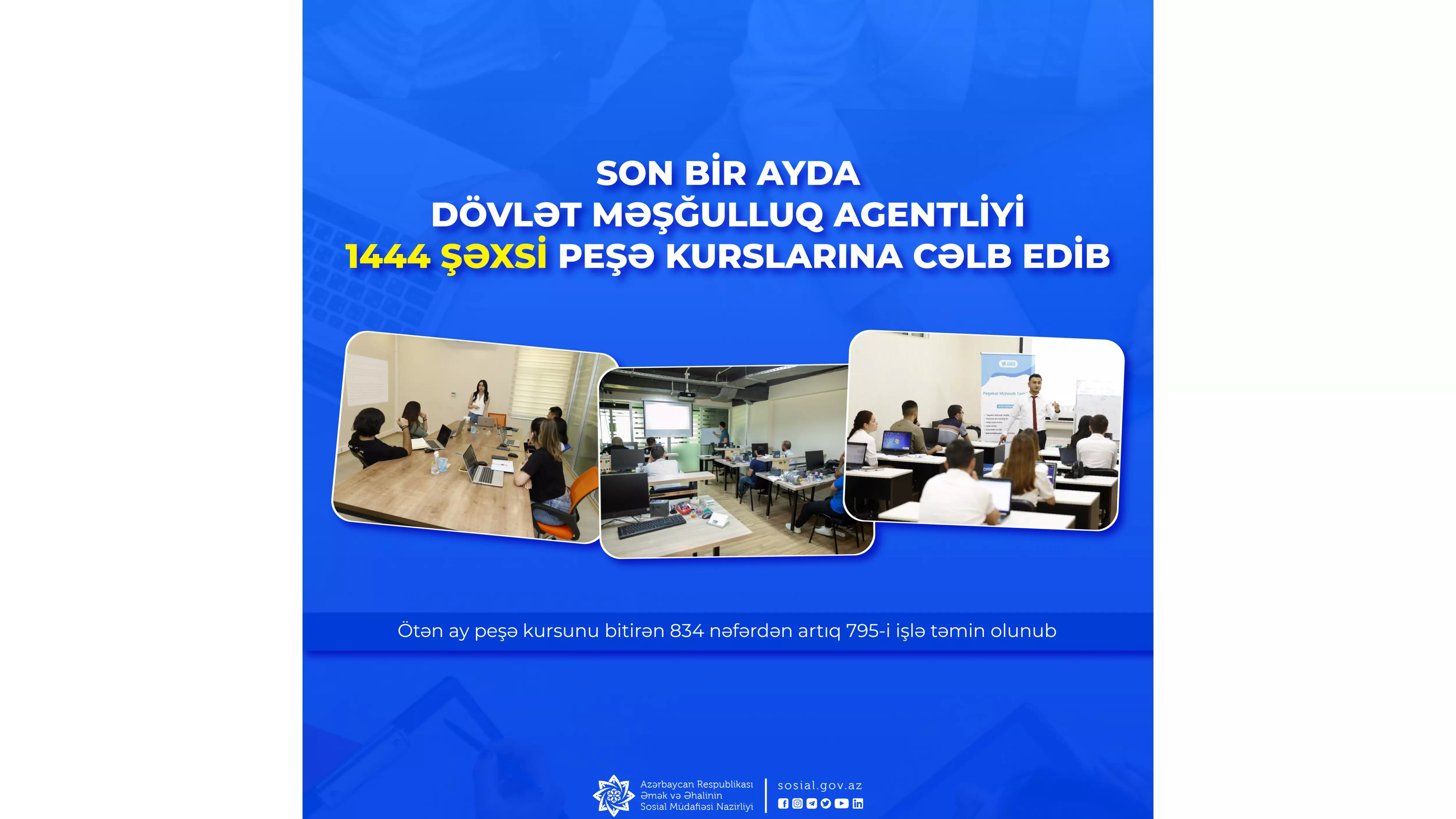 Son bir ayda Dövlət Məşğulluq Agentliyi 1444 şəxsi peşə kurslarına cəlb edib