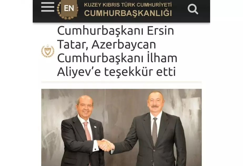 Şimali Kiprin Prezidenti Azərbaycan Prezidenti İlham Əliyevə təşəkkür edib