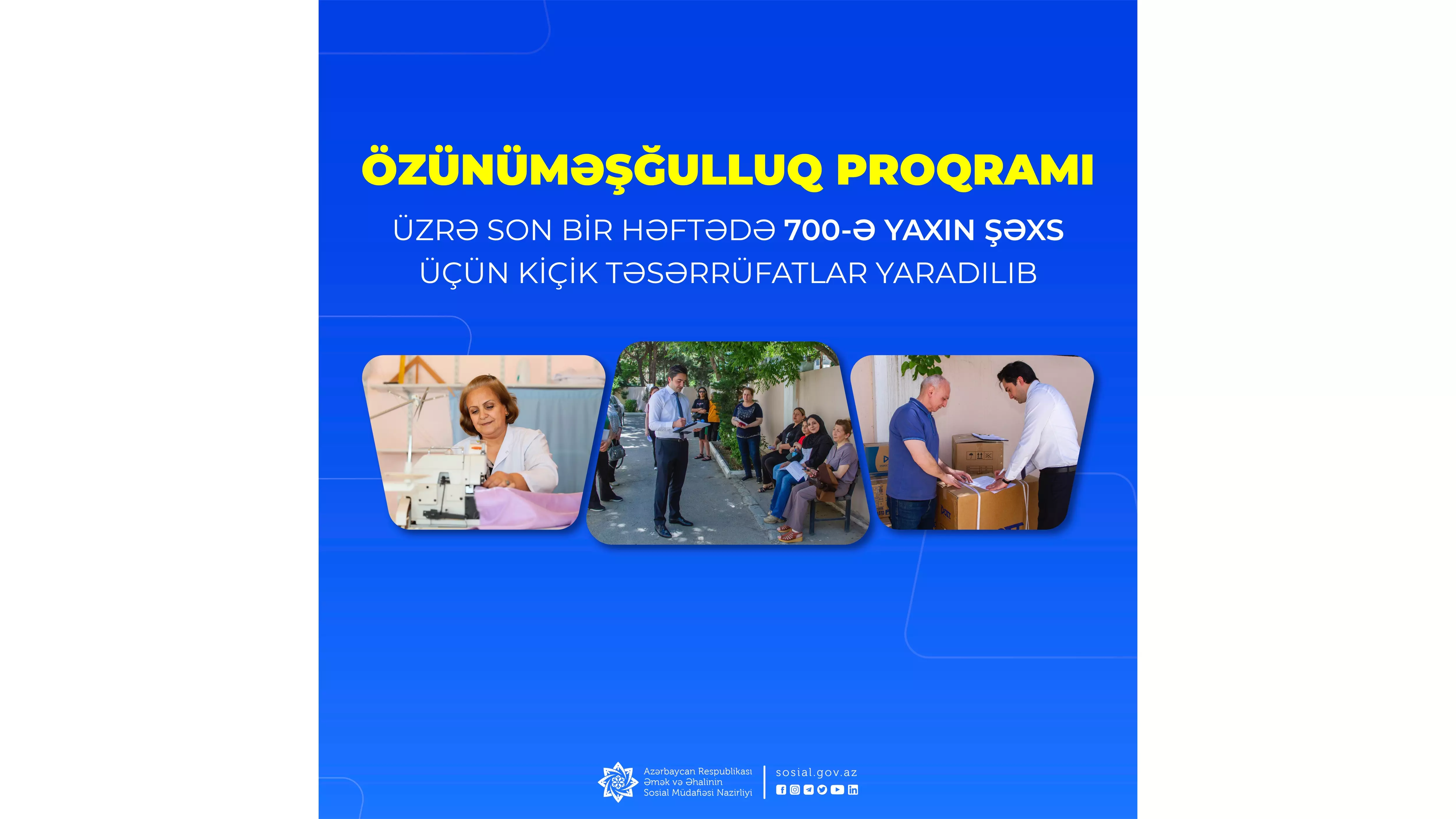 Özünüməşğulluq proqramı üzrə son bir həftədə 700-ə yaxın şəxs üçün kiçik təsərrüfatlar yaradılıb