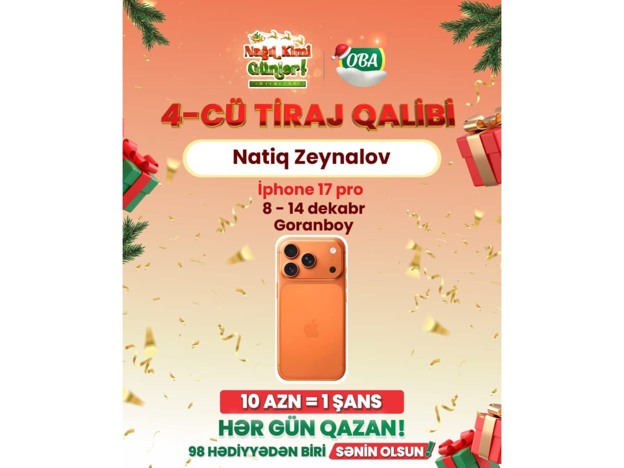 Goranboy sakini “OBA”dan 13 AZN-lik bazarlıq etdi, İPhone 17 pro qazandı 