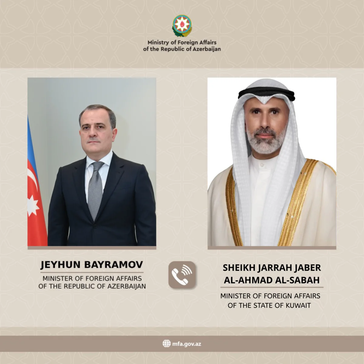 Ceyhun Bayramov Küveytin xarici işlər naziri ilə telefon danışığı aparıb