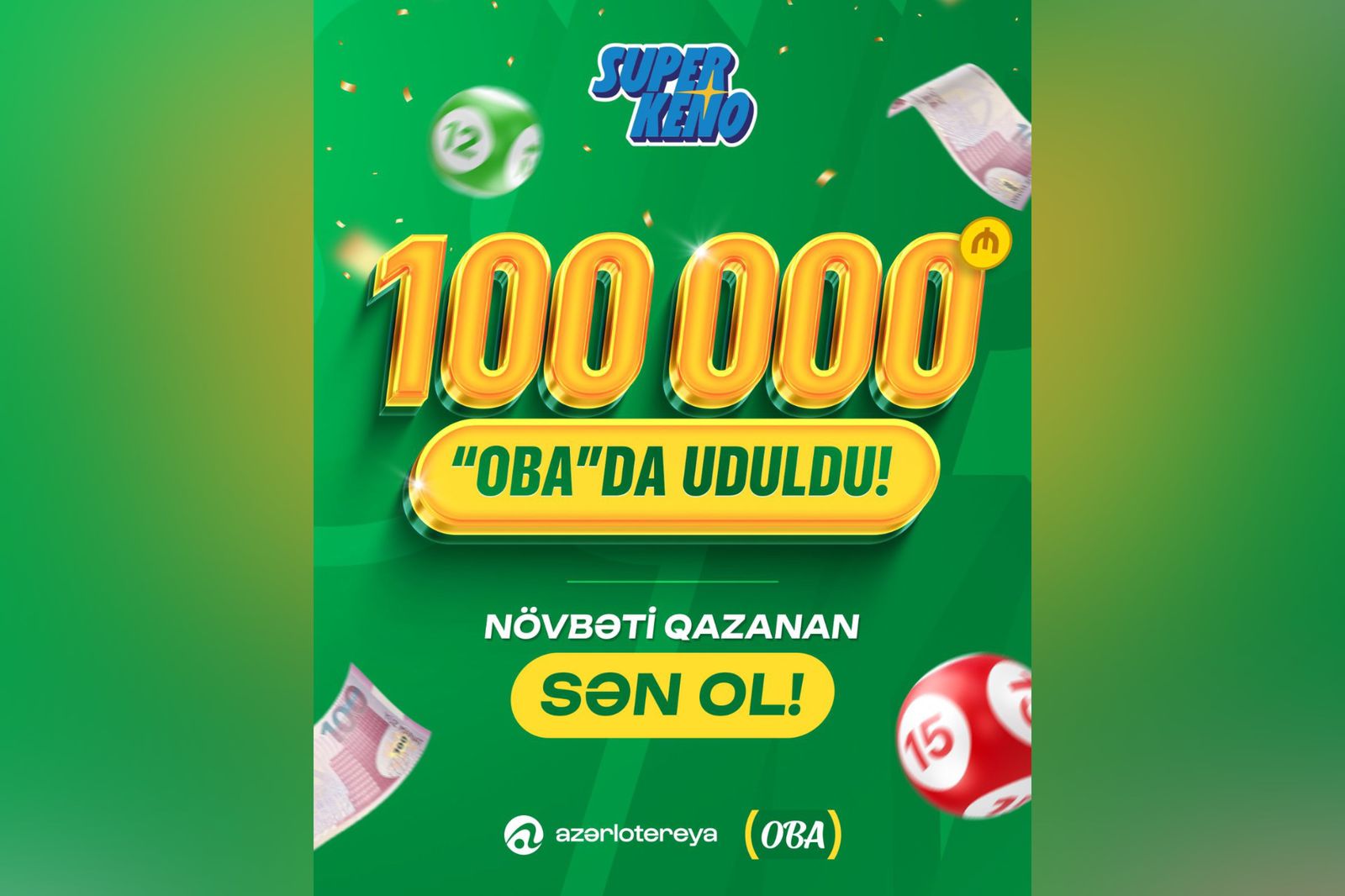 “OBA”dan alınan uduşlu tiraj lotereyasından 100 000 manat böyük uduş qazanılıb