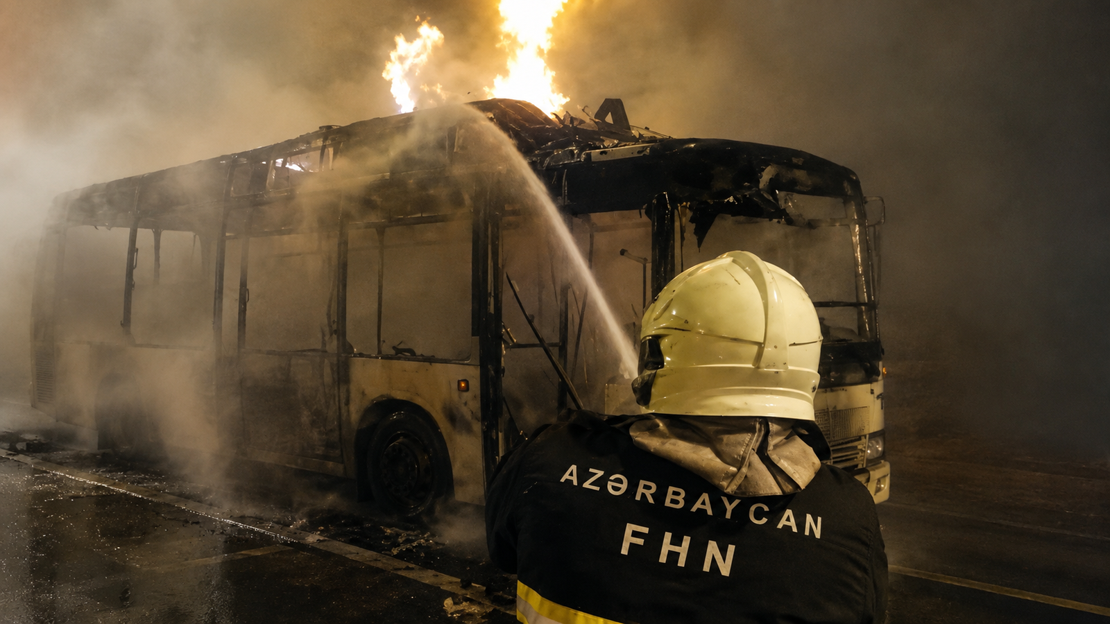 Bakıda avtobus yanıb