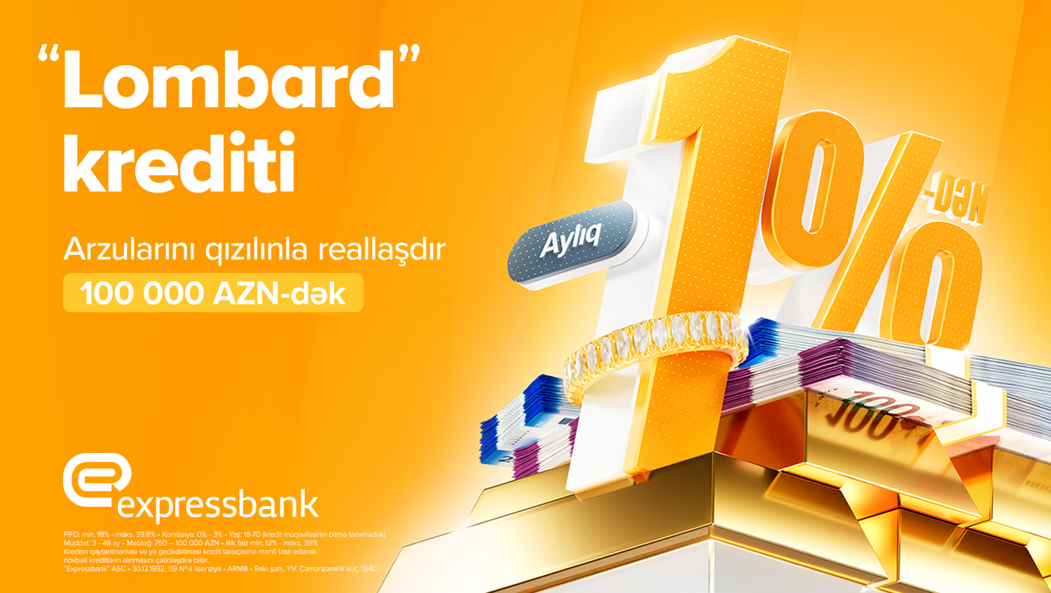 Aylıq 1%-dən başlayan “Lombard” krediti