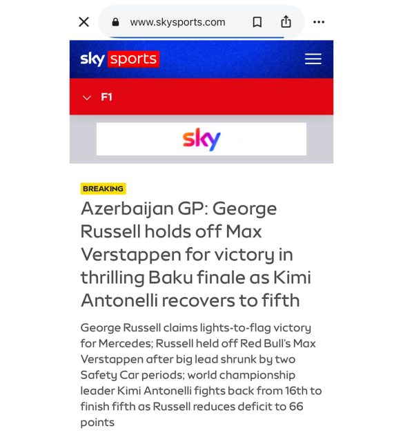 Dünya mediası Formula 1 Azərbaycan Qran-Prisinin dramatik finişini geniş işıqlandırıb