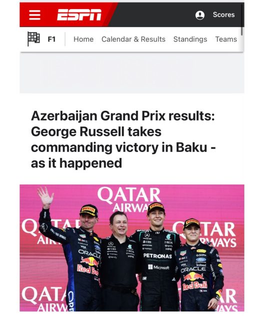 Dünya mediası Formula 1 Azərbaycan Qran-Prisinin dramatik finişini geniş işıqlandırıb