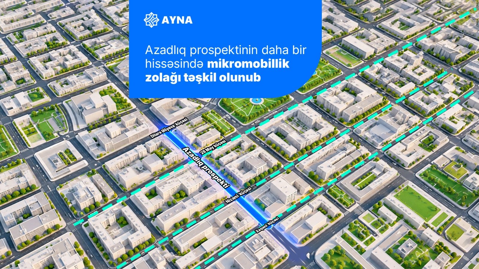 Azadlıq prospektinin daha bir hissəsində mikromobillik zolağı təşkil olunub