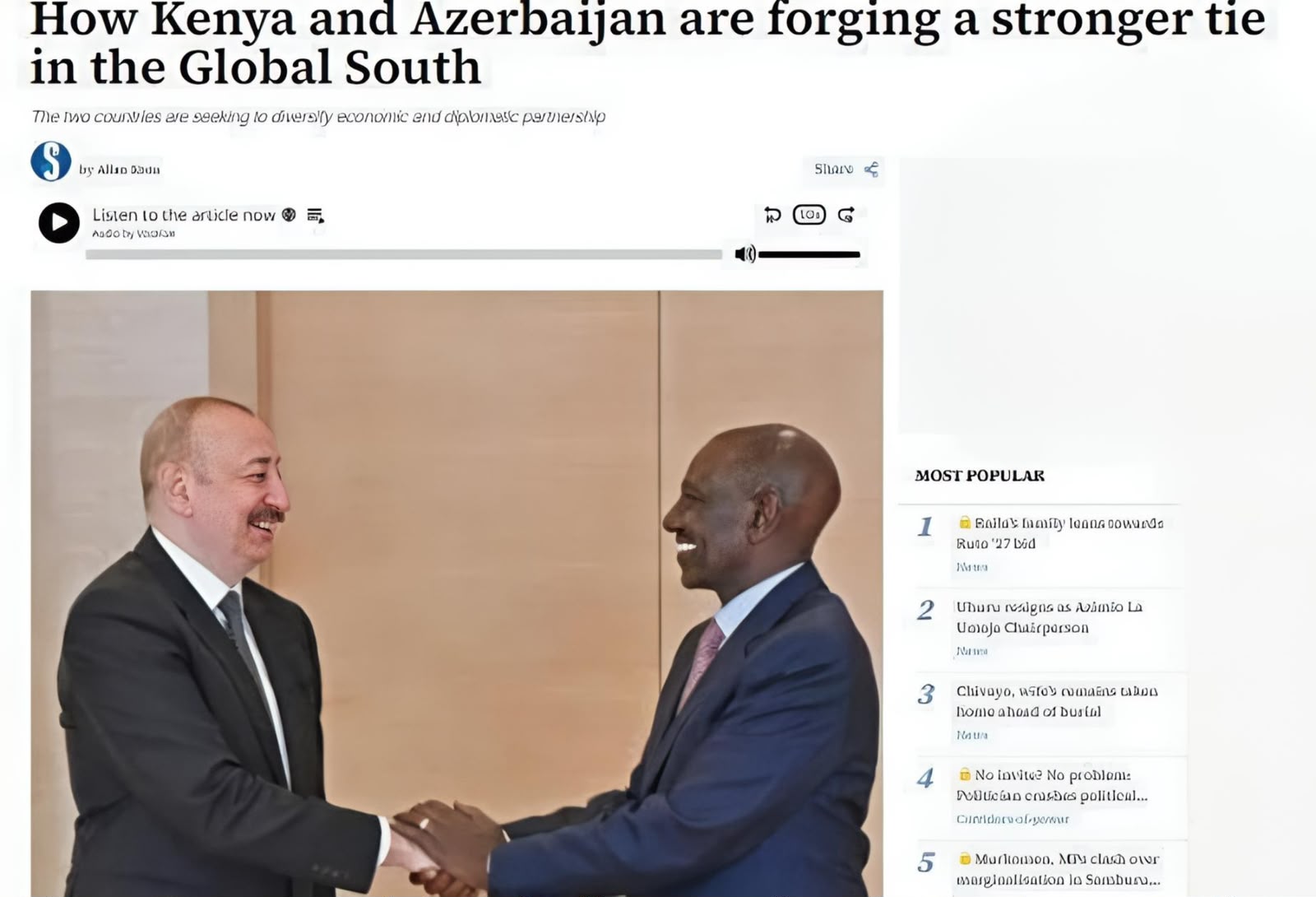 Keniya mediası Azərbaycan ilə əməkdaşlığın inkişafına diqqət çəkib