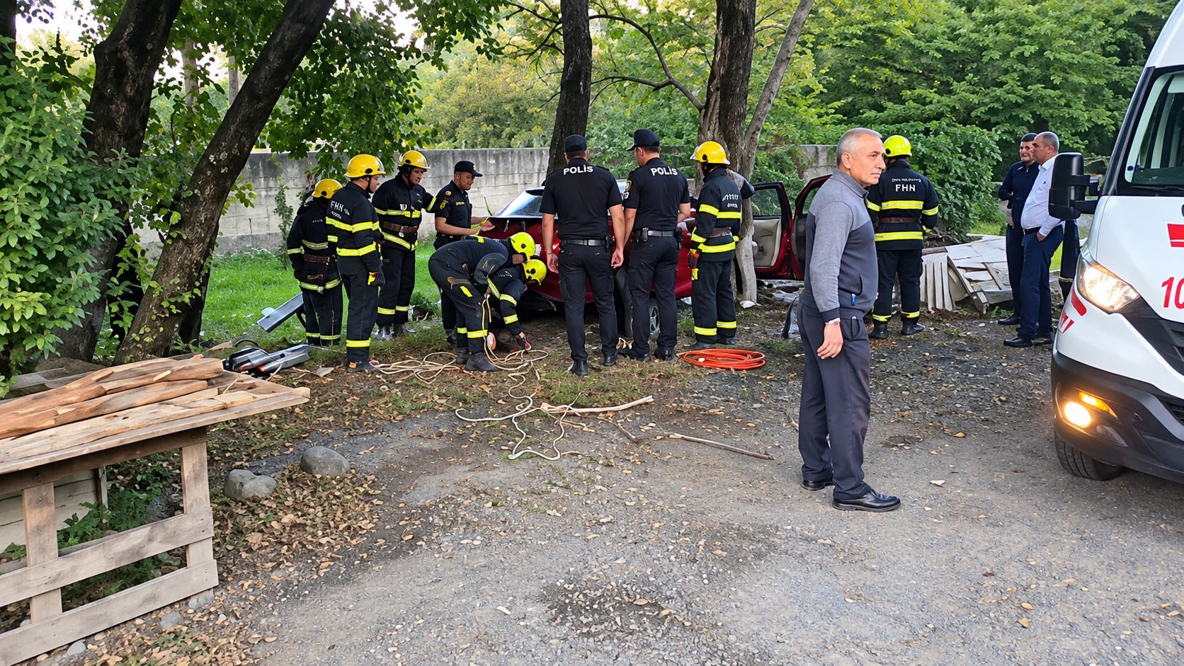 Qaxda avtomobildə sıxılı vəziyyətdə qalan sürücü xilas edilib