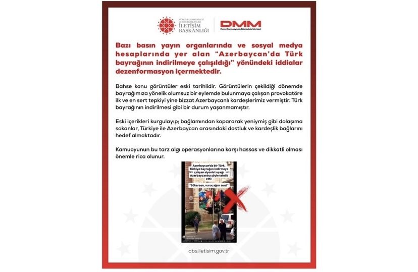 Türkiyə PA: Türkiyə bayrağının Azərbaycanda endirilməsinə cəhd iddiaları dezinformasiyadır