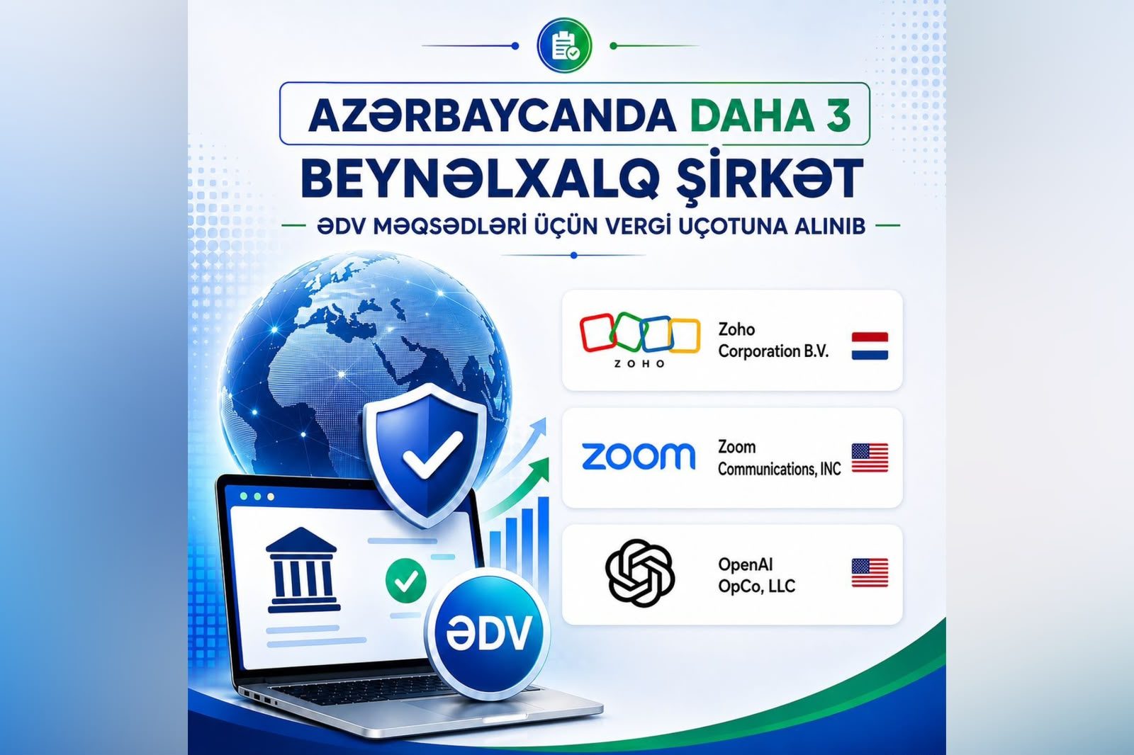 "Zoho", "Zoom", "OpenAI"  Azərbaycanda vergi uçotuna alınıb